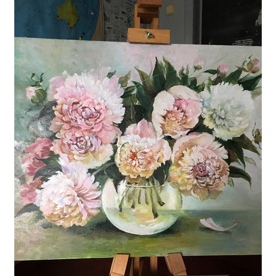 ''PEONIES IN A GLASS VASE"