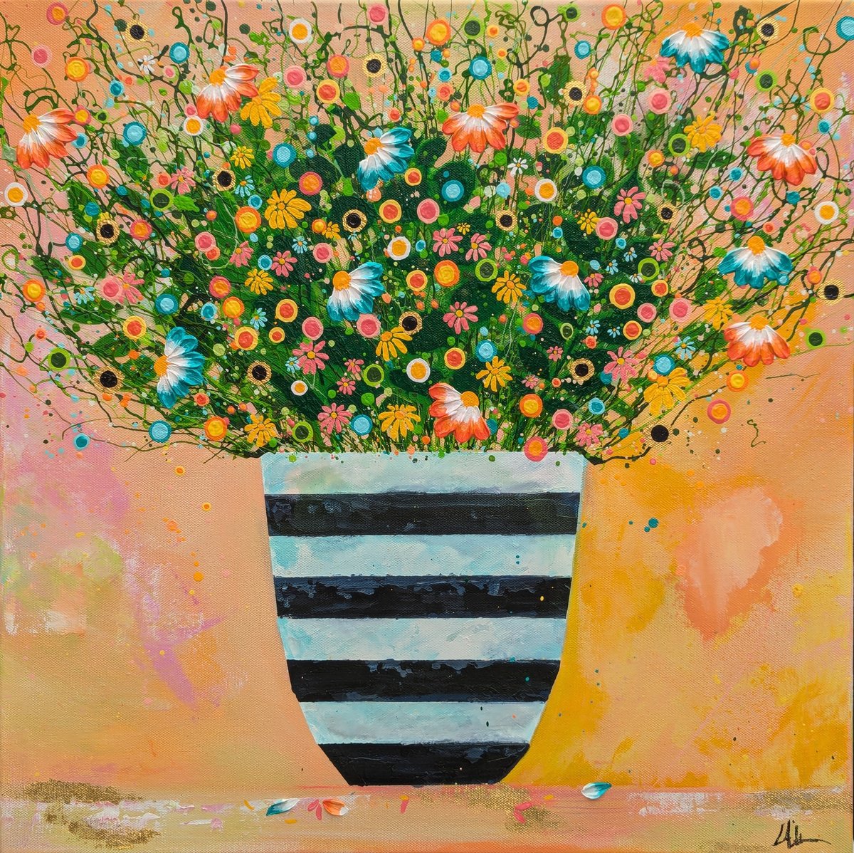 Impressionistic Botanical Acrylic Painting By Lucy Moore, 20 X 20", Say It With Flowers... #2, Original Artwork