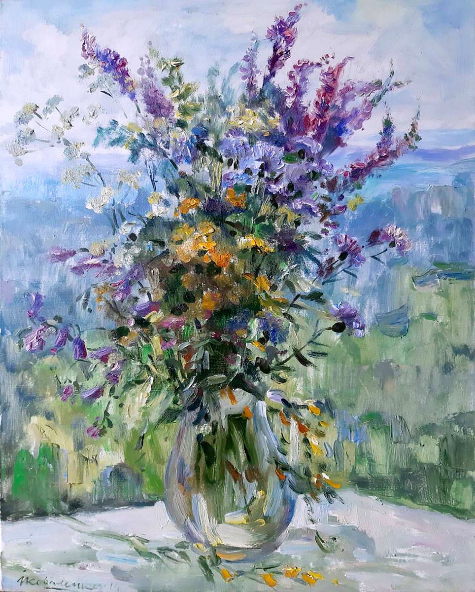 Impressionistic Botanical Oil Painting By Ivan Kovalenko, 16 X 20, Lilacs In A Vase, Original Artwork