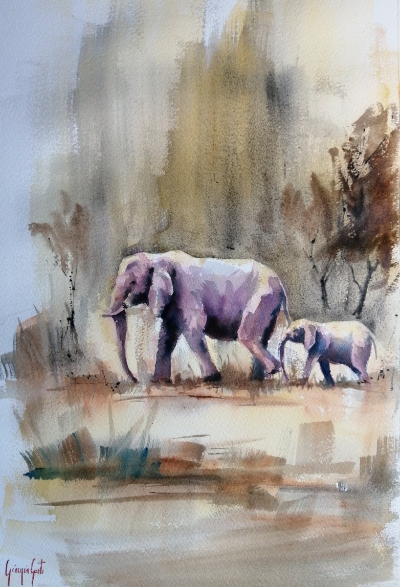 Impressionistic Watercolour , Mother And Son 8 By Giorgio Gosti, 14 X 21, Artwork For Sale On Artfinder