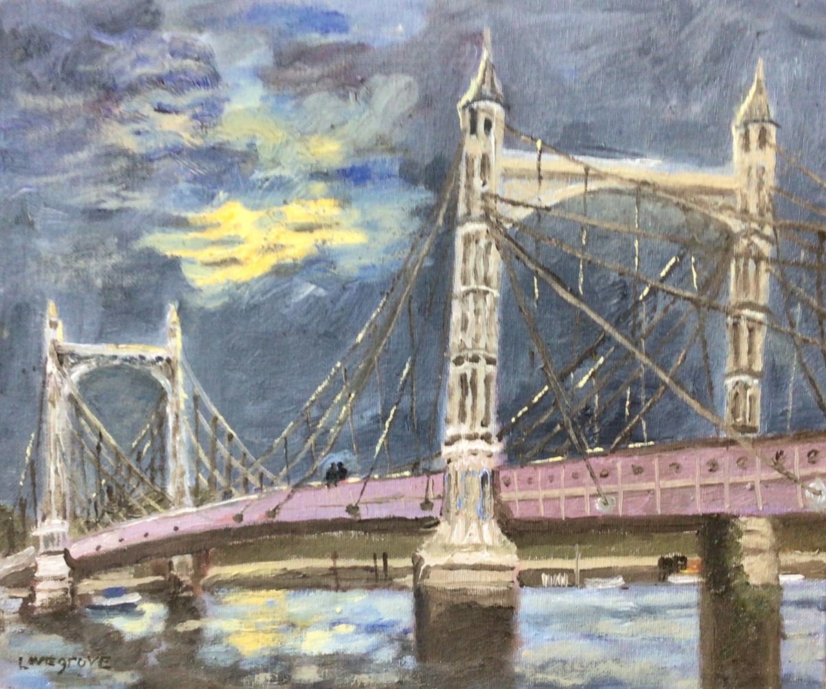 Impressionistic Cityscapes Oil Painting By Julian Lovegrove Art, 12 X 10", Albert Bridge, Chelsea,, Original Artwork