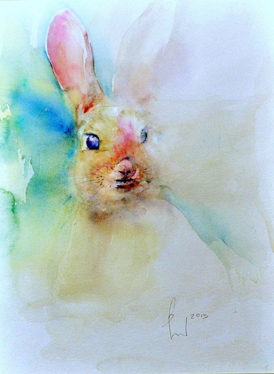 EASTER BUNNY original watercolour 40X30