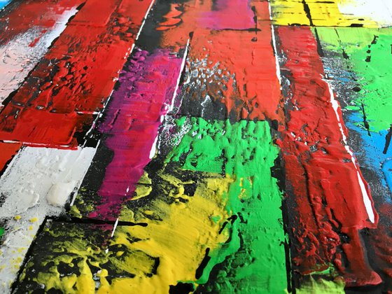 Forever Young -  XL LARGE,  Modern, Powerful, Heavy Textured, Joyful,  Energetic,  Bold,  Colorful Painting - READY TO HANG!