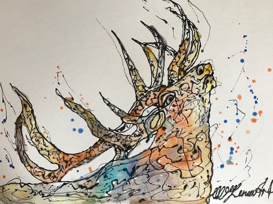 Elk Watercolor on Paper