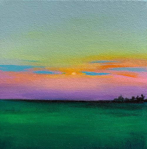 Sundown ! Small Sunset Painting!!  Ready to hang by Amita Dand