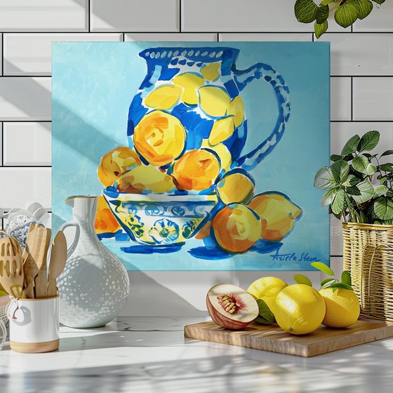 Blue Still Life With Lemons