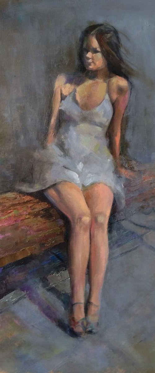 Girl figure (40x60cm, oil painting, ready to hang) by Kamsar Ohanyan