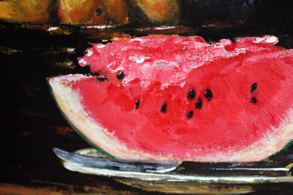 Acrylic Painting , -Still Life With Watermelon- By Mir-Jan, 16 X 16, Artwork For Sale On Artfinder