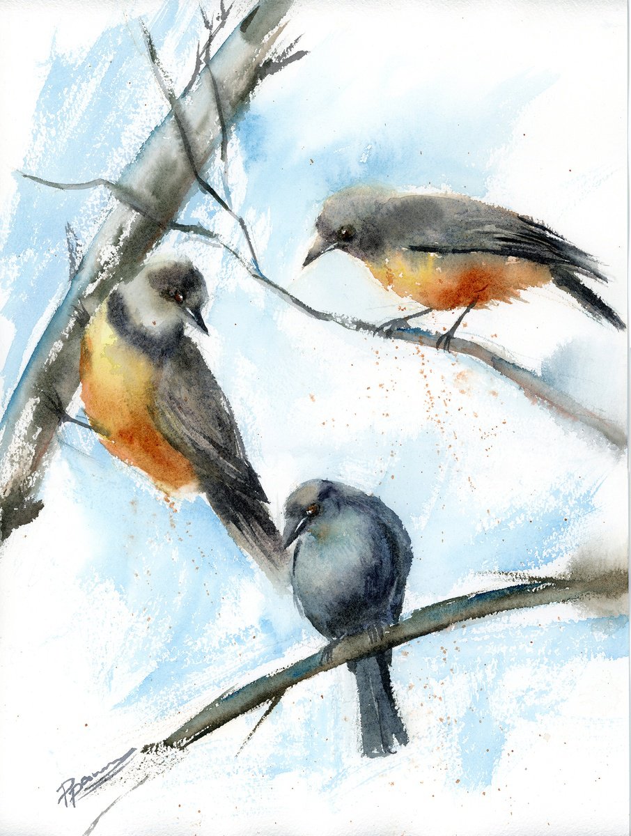 Impressionistic Animal Watercolour By Olga Tchefranov (Shefranov), 11 X 15", Morning Gathering, Original Artwork