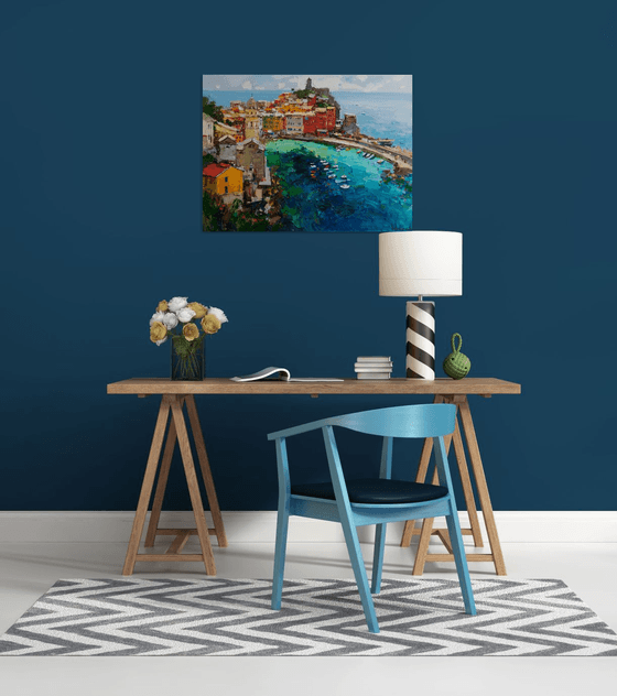 Vernazza Cinque Terre iItaly - Original impasto landscape painting textured Oil painting Italy wall art