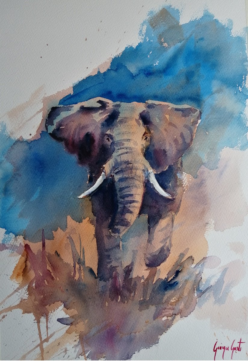 Impressionistic Animal Watercolour By Giorgio Gosti, 14 X 21, Elephant 19, Original Artwork