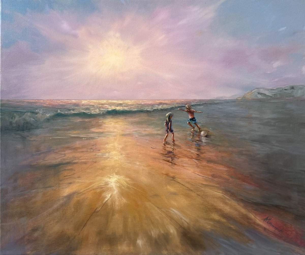 Photorealistic Oil Painting , By The Ocean (Bff) By Alesia Yeremeyeva, 24 X 20, Artwork For Sale On Artfinder