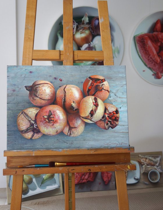 Still life with pomegranates