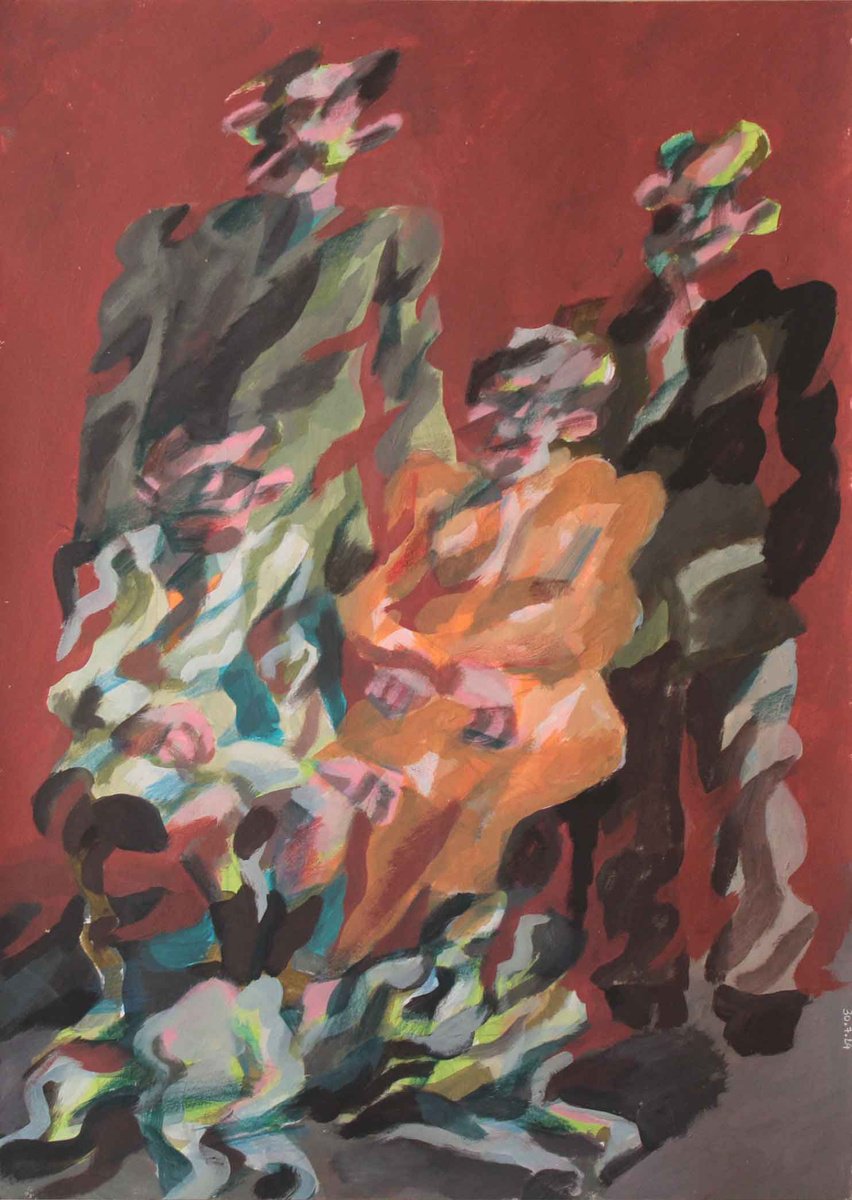 Expressive Portrait Acrylic Painting By Martin Singer, 12 X 16", Family Portrait #23, Original Artwork