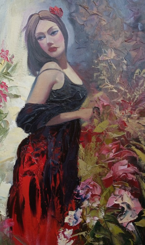 In the garden(40x60cm, oil painting, palette knife)