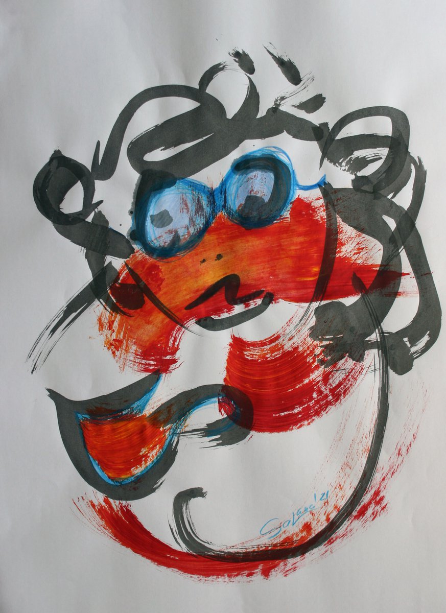 Abstract Drawing By Salana Art / Svetlana Samovarova, 13 X 17", Tea Time 3, Original Artwork