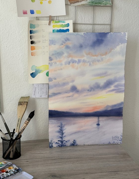 Pearly Sunset over Mountains