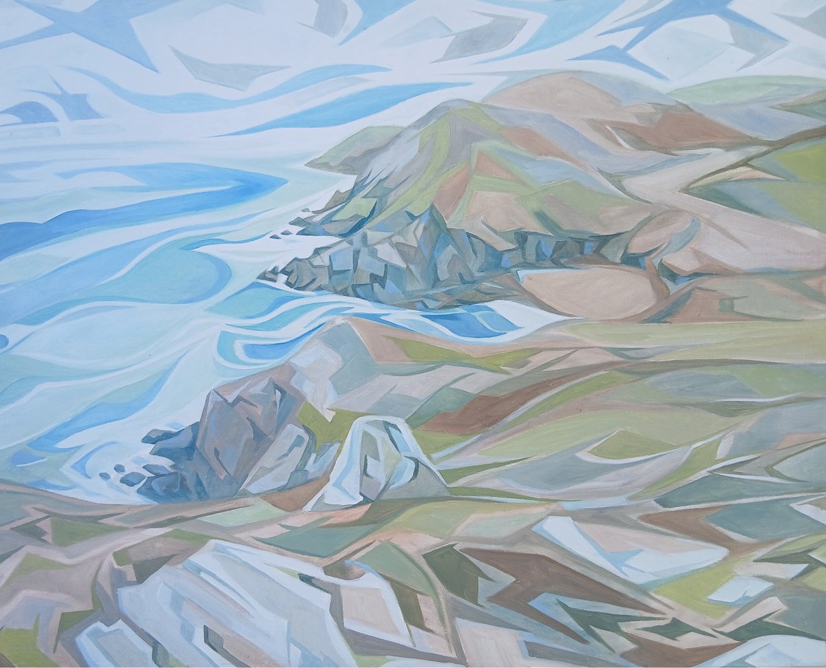 Geometric Oil Painting , Soar Mill - Distant By Andrew Clayton, 30 X 24, Artwork For Sale On Artfinder