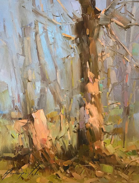 Dreamy Birches, Landscape oil painting, One of a kind, Signed, Handmade artwork