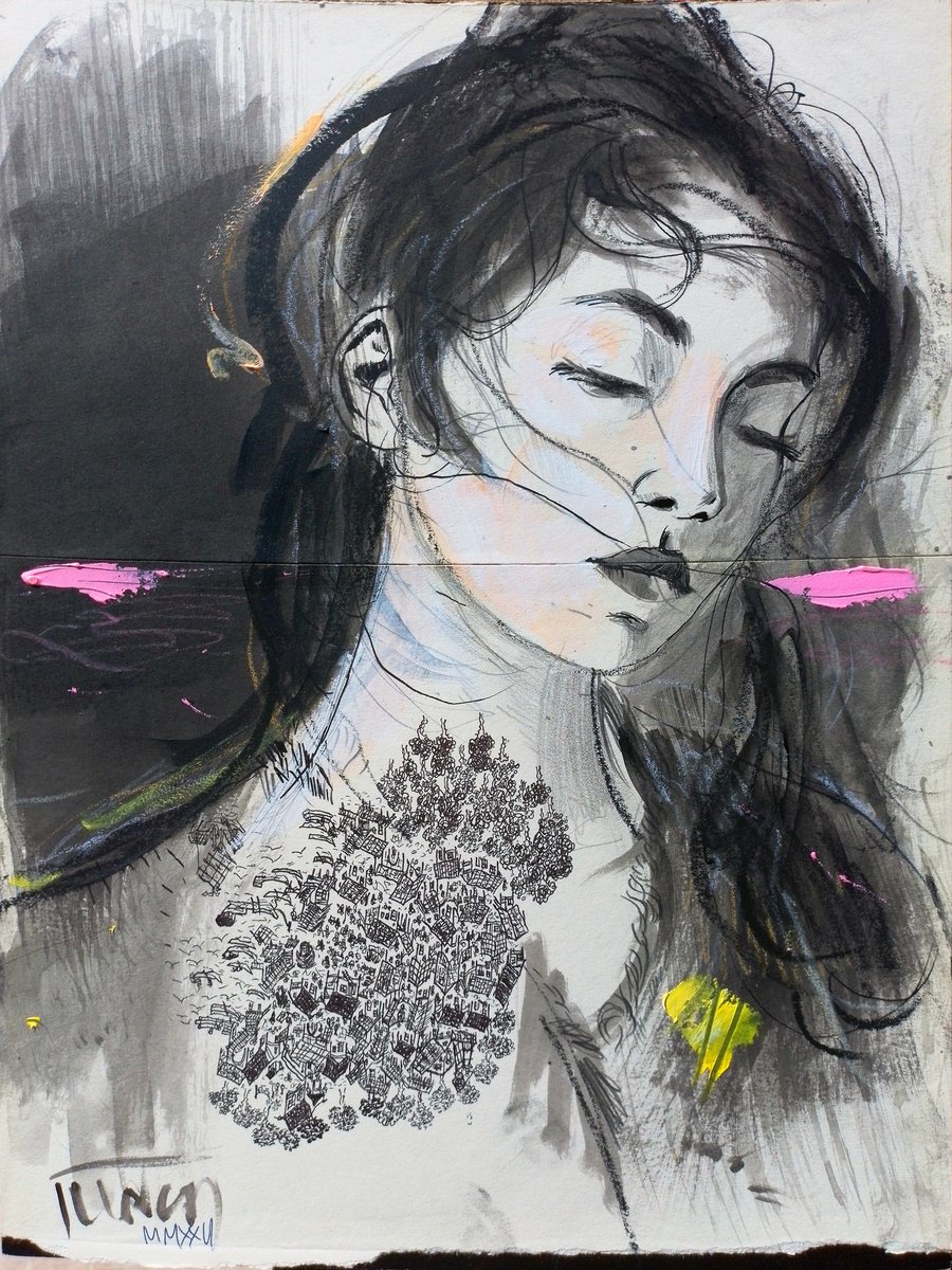 Portrait Pencil Drawing By Catalin Ilinca, 13 X 17, Dreaming Study For L