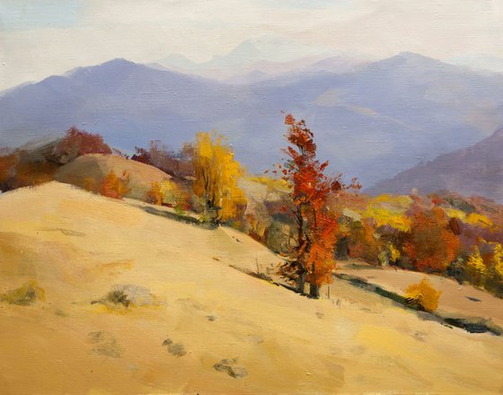 Autumn oil landscape painting - Hugs of the Mountainous Winds