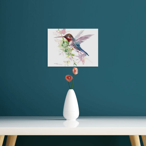 Flying Hummibgbird and flowers