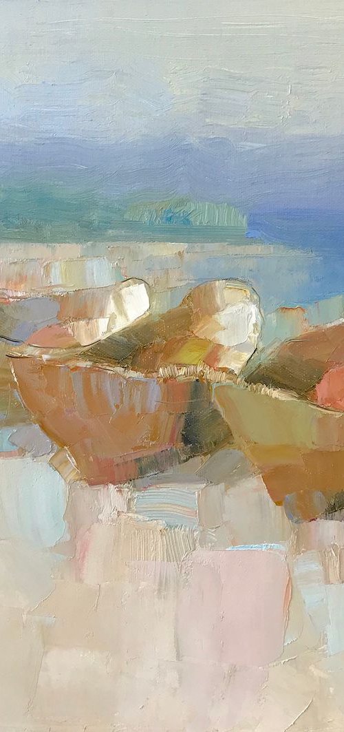 Rowboats, Original oil painting, Handmade artwork, One of a kind by Vahe Yeremyan