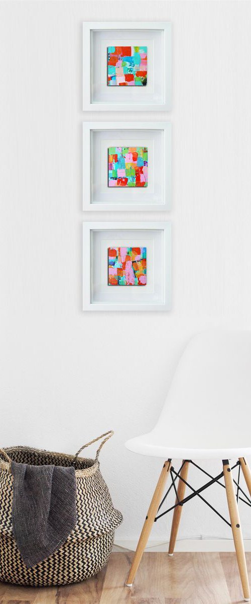 A trio of mini abstracts - framed by Carolynne Coulson