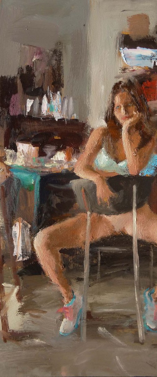 La serveuse du bar ( barmaid posing ) by Manuel Leonardi