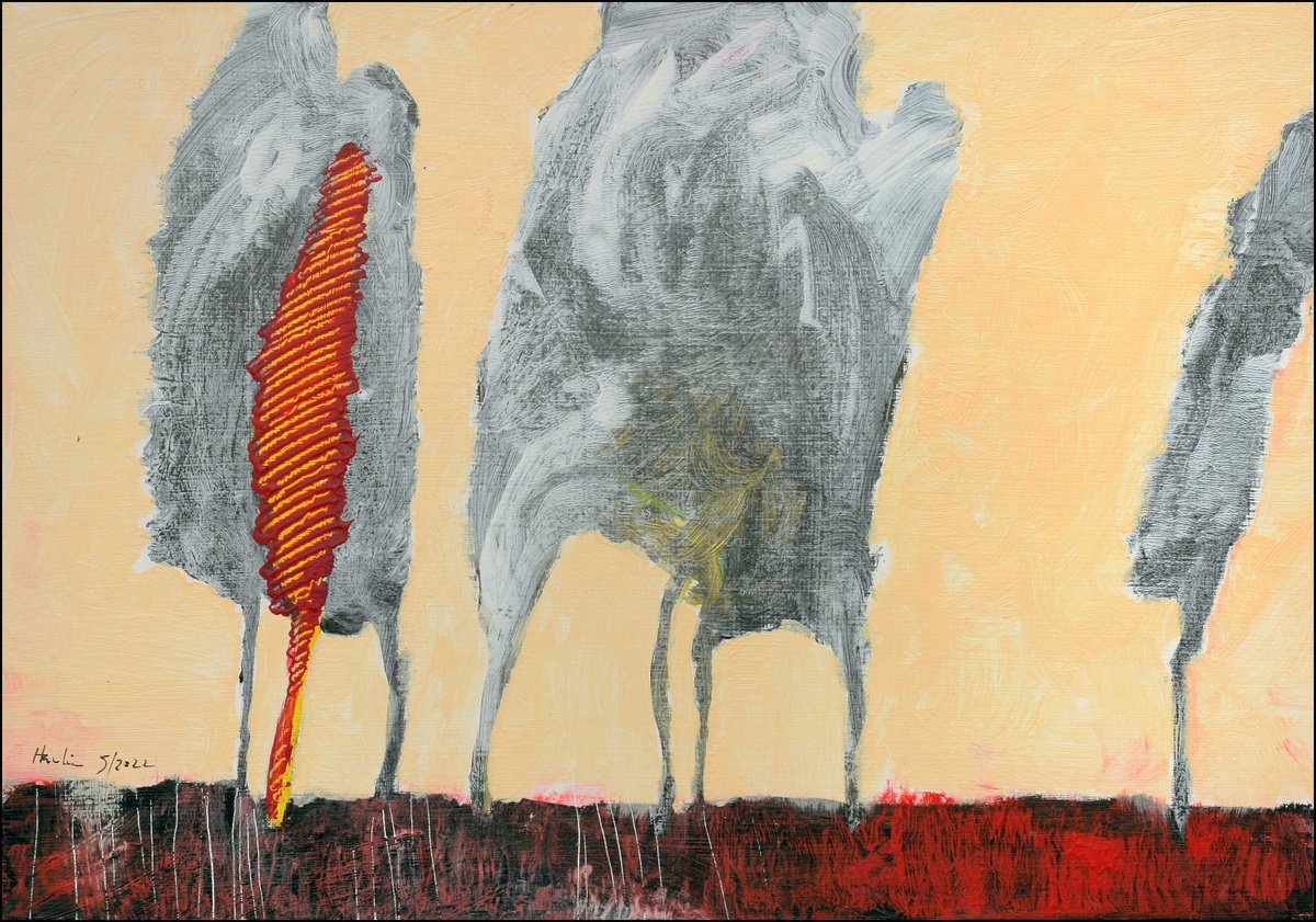 Landscape Acrylic Painting By Jiri Havlik, 20 X 14, Red Poplar, Original Artwork