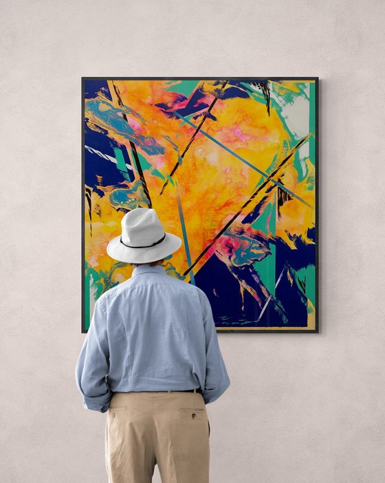 Abstract painting - "Yellow Reflection" - Abstraction - Geometric - Space abstract - Big painting - Bright abstract