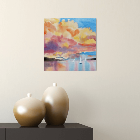 Seascape painting/Sunset clouds painting