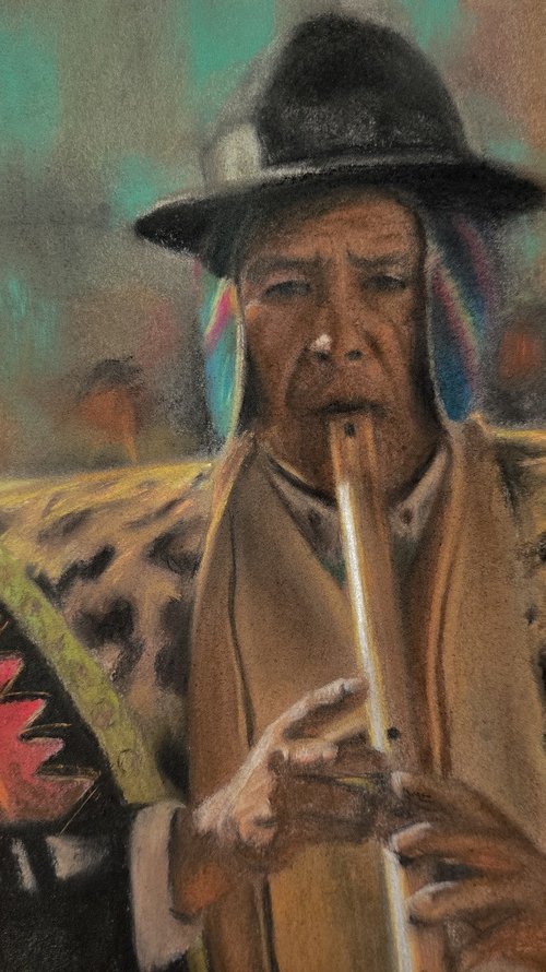 Bolivian flute player by Diego Sinani Stepanian
