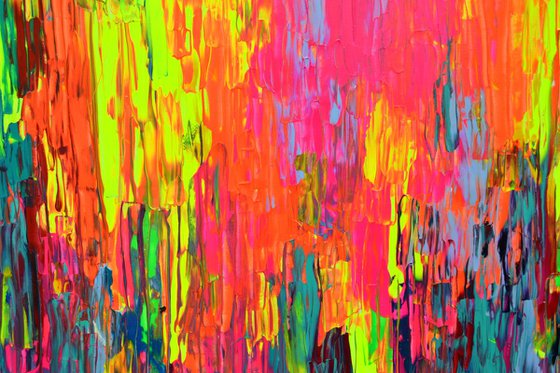 160x80x4 cm Large Ready to Hang Abstract Painting - XXXL Huge Colourful Modern Abstract Big Painting, Large Colorful Painting - Ready to Hang, Hotel and Restaurant Wall Decoration, Happy Gypsy Girl Dancing in the Forest