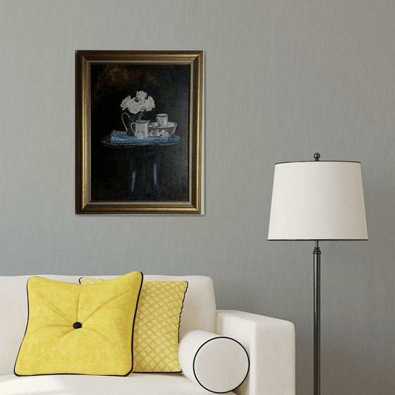 Whites roses still life