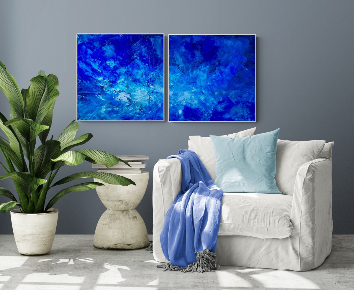  Blue Abstract 4224 Set 2 By Anita Kaufmann, 39 X 20, Artwork For Sale On Artfinder