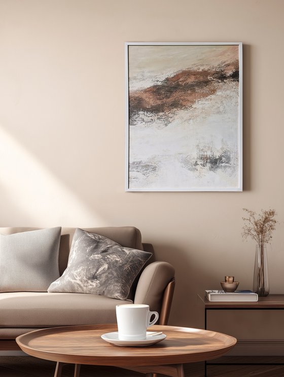 "Glow 3" Abstract white brown textured art