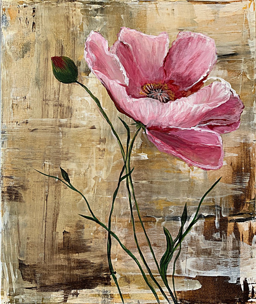 Abstract Botanical Acrylic Painting By Tatiana Malinovscaia, 20 X 24", Echoes Of Memories, Original Artwork