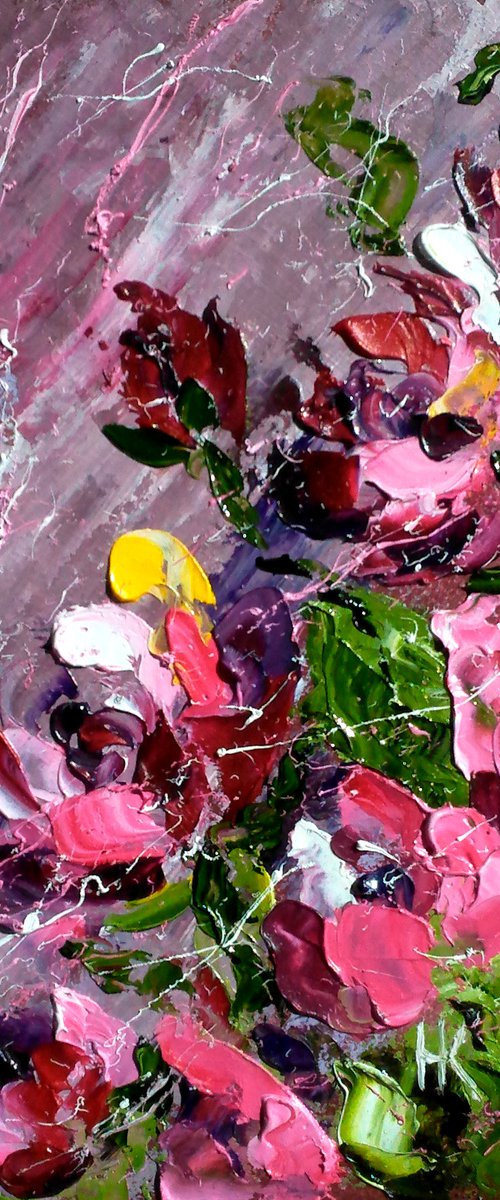 Rose Painting Floral Original Art Flower Oil mpasto Palette Knife Artwork Small Wall Art 6 by 8 inches by Halyna Kirichenko by Halyna Kirichenko