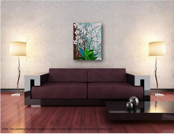 White Orchid - Impasto Floral Painting, Palette Knife Art