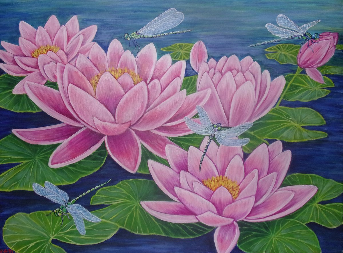 Water lilies and Dragonflies by Sofya Mikeworth
