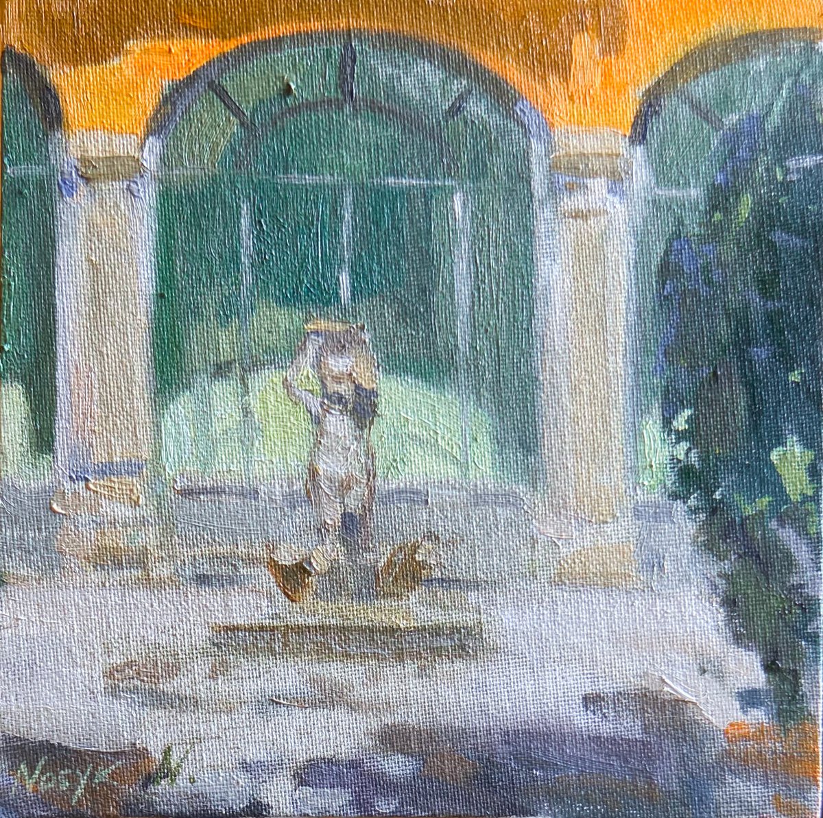 Fountain in Ternate, Italy 20x20 cm| oil painting on canvas by Nataliia Nosyk