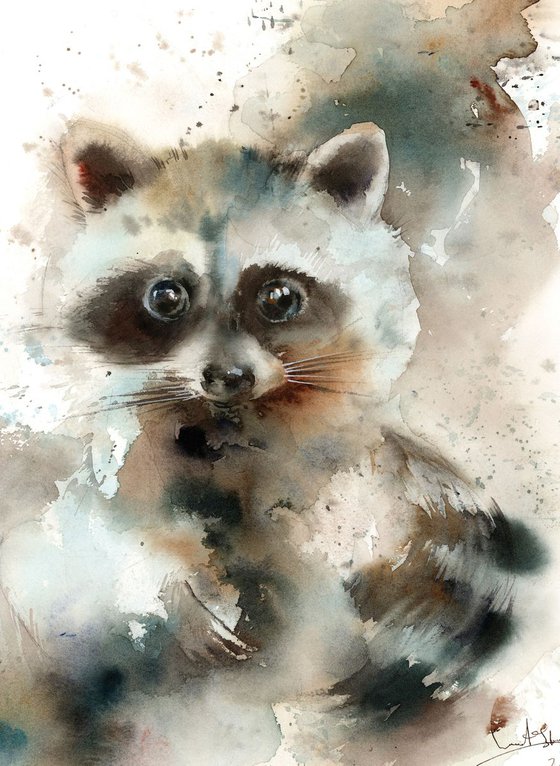 Raccoon Watercolor Painting