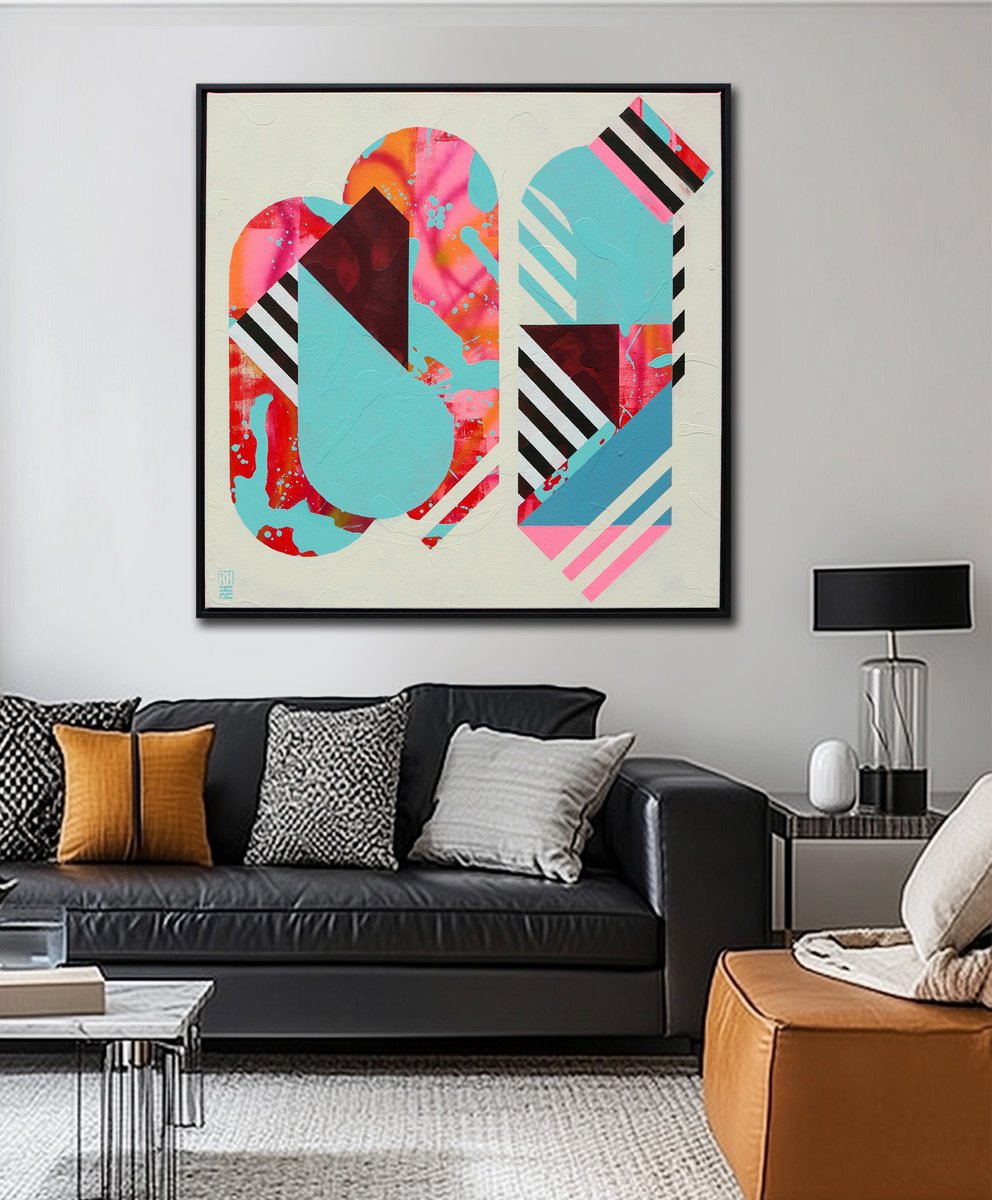 Abstract Acrylic Painting By Ronald Hunter, 37 X 37", Icon #16, Original Artwork