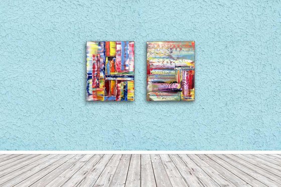 "Fair And Balanced" - FREE USA SHIPPING + Save As A Series - Original PMS Abstract Diptych Oil Paintings On Canvas - 32" x 20"