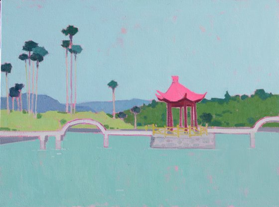 Landscape oil painting:Chinese pavilion 104