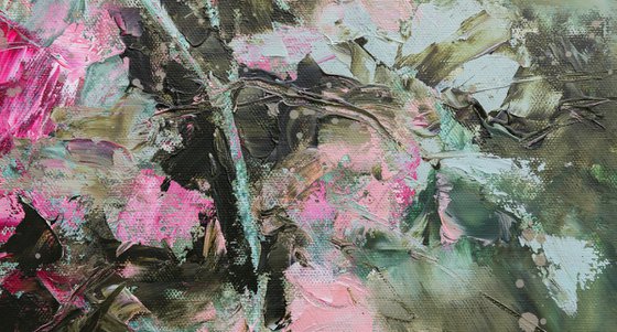 Impressionistic pink and green garden