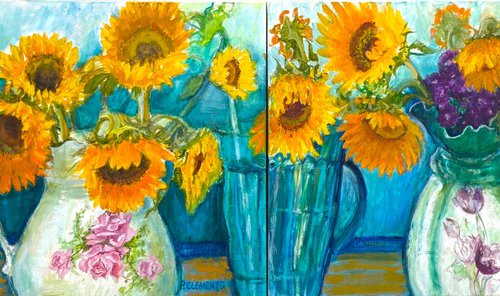 Summer of Sunflowers Diptych by Patricia Clements