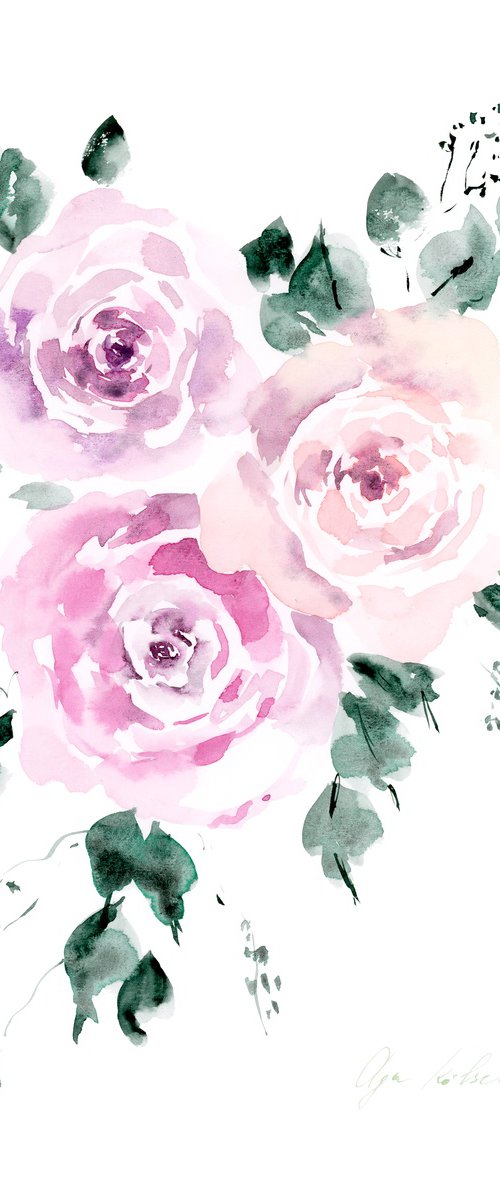 Pink Roses Bouquet by Olga Koelsch