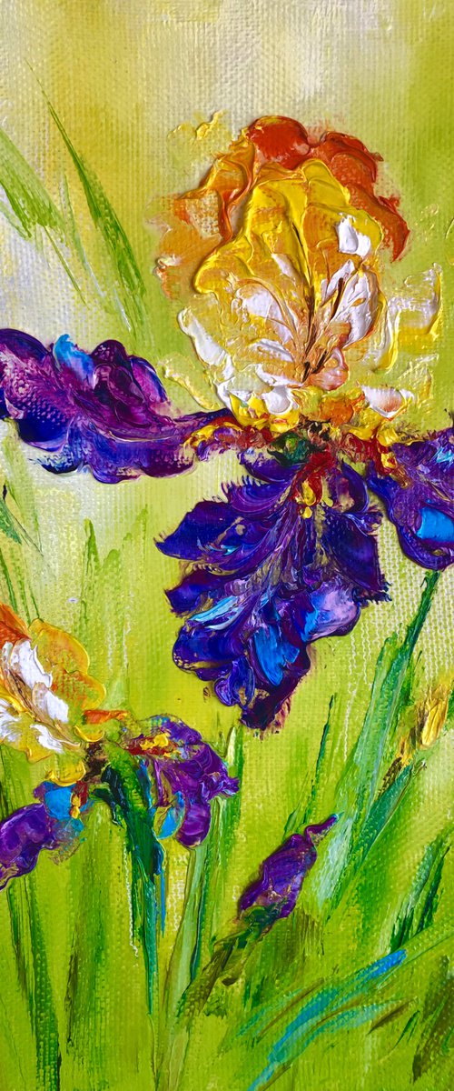 BRIGHT BLUE IRIS - Lovely flowers. Field irises. Summer day. Petals. Nature. Greenery. Beauty. by Marina Skromova